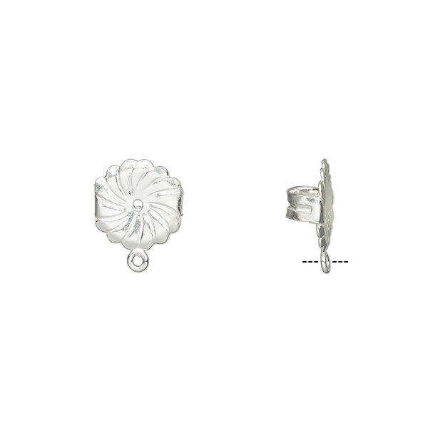 Earnut, sterling silver, 9.5mm round daisy with loop. Sold per pair. image number 0