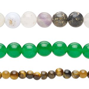 Multi-gemstone / glass 1pkg3, round bead 15 inch mix 4-9mm
