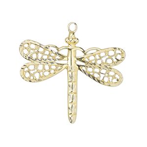 Focal, gold-finished sterling silver, 31.5x27mm single-sided diamond-cut dragonfly. Sold individually.
