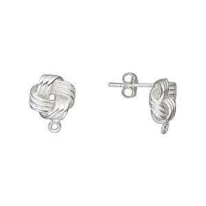 Ear stud 1pkg2 sterling silver, 10.5mm Greek knot / closed loop / earnuts included, 20 gauge