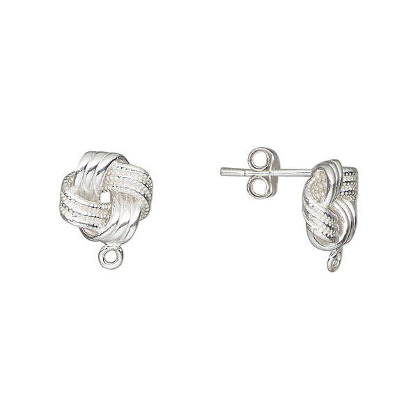 Ear stud 1pkg2 sterling silver, 10.5mm Greek knot / closed loop / earnuts included, 20 gauge image number 0