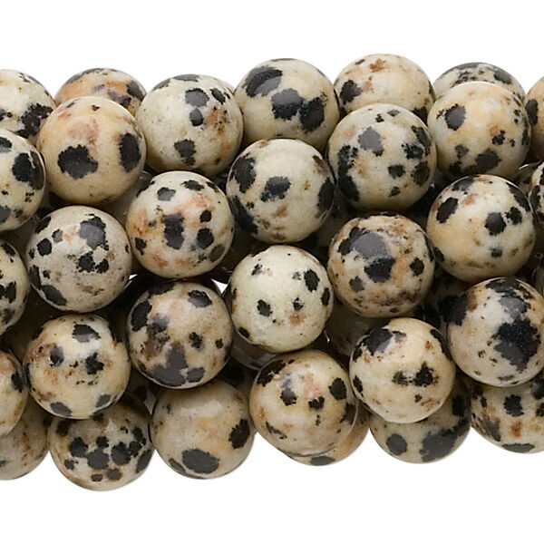Bead, Dalmatian jasper (natural), 8mm round, C grade, Mohs hardness 6-1/2 to 7. Sold per pkg of (10) 15-1/2" to 16" strands. image number 0