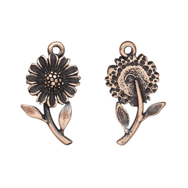 Charm, antique copper-plated pewter (tin-based alloy), 21x13.5mm single-sided daisy. Sold per pkg of 2. image number 0