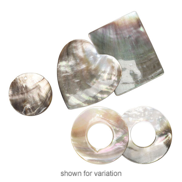 Focal mix, black lip shell / gold lip shell / mother-of-pearl shell (natural), 37x18mm-50x48mm mixed shape, Mohs hardness 3-1/2. Sold per pkg of 5. image number 1
