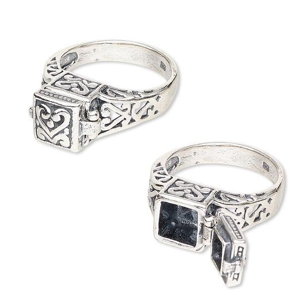 Ring, sterling silver, 11x10mm prayer box, size 6. Sold individually. image number 0