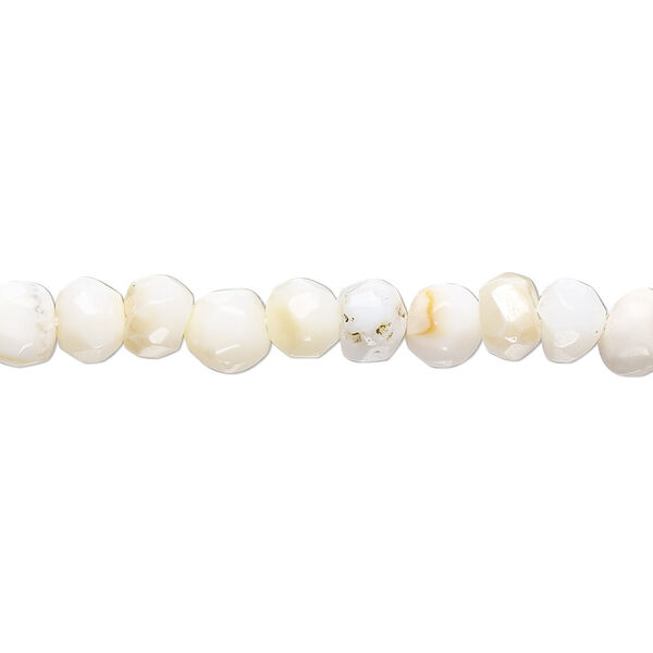Bead, white opal (natural), 5x3mm-6x5mm hand-cut faceted rondelle, C grade, Mohs hardness 5 to 6-1/2. Sold per 14-inch strand, approximately 80 beads. image number 0