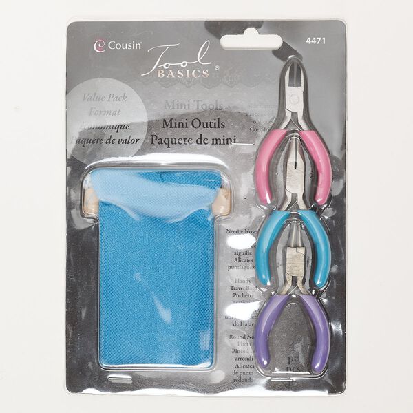 Plier set, steel / rubber /canvas, pink / purple / multicolored, mixed lengths with bag. Sold per set. image number 0
