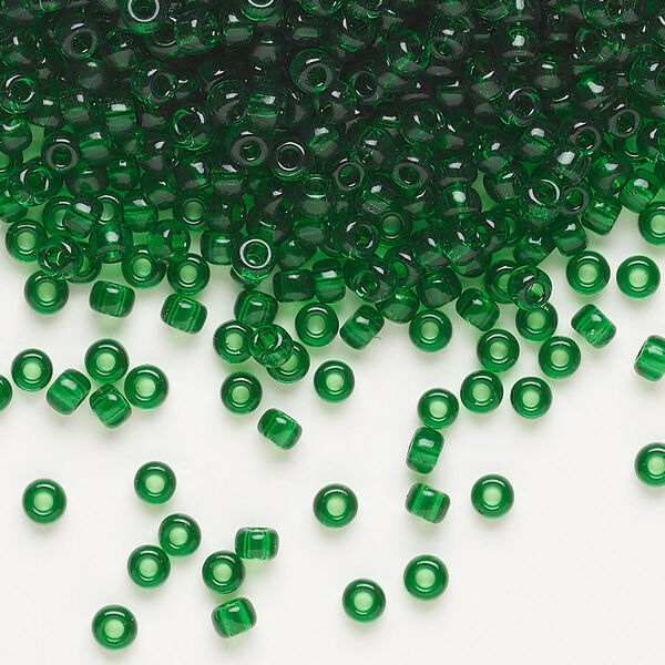Seed bead, Miyuki, glass, pkg/250g, #8 rocaille, transparent green (RR-146). image number 0