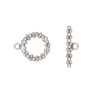Clasp toggle 1pkg1 sterling silver, 14mm round, antiqued 1-strand