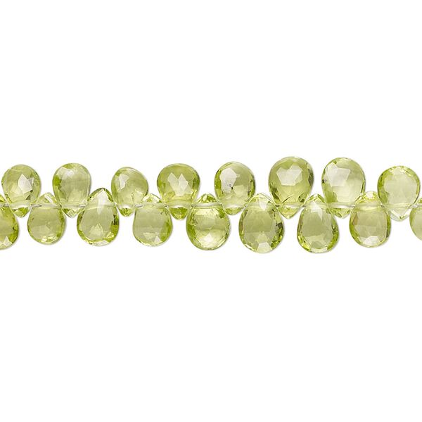 Peridot 1pkg1, hand-cut top-drilled faceted puffed teardrop bead natural 8 inch 5x4mm-6x5mm image number 0