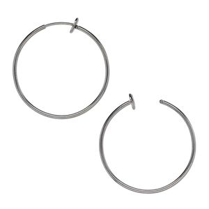 Earring hoop 1pkg2, 35x1.5mm round / pierced-look spring closure, gunmetal-finished brass 1 pair