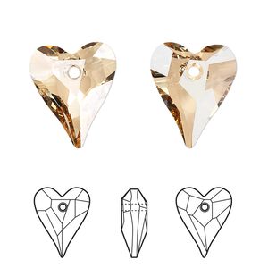 Drop 1pk crystal golden shadow, Crystal Passions® 17x14mm pendant wild heart 6240