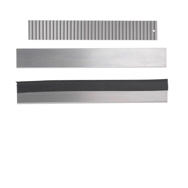 Blades, steel and rubber, black, 140 x 18.5 x 0.5mm / 140 x 18 x 0.15mm smooth / 120 x 18 x 1.5mm serrated with hand guard. Sold per 4-piece set. image number 0