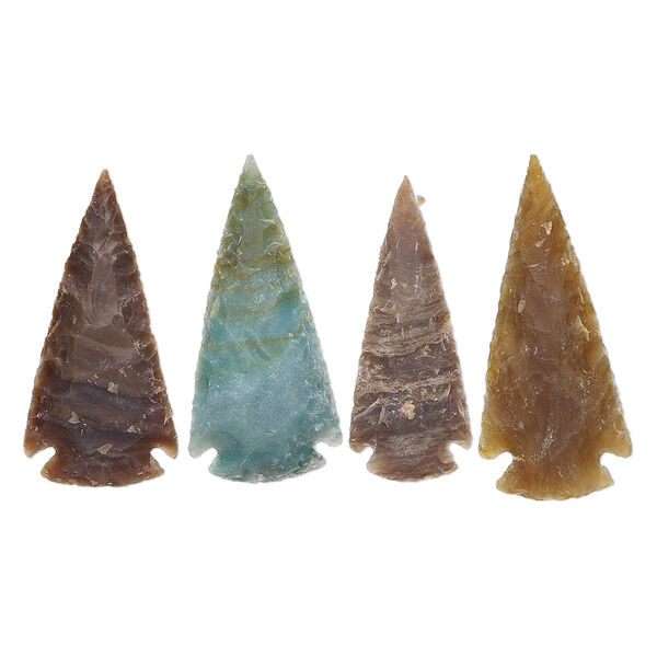 Focal, fancy jasper (natural), 2x1-1/4 to 2-1/2 x 1-1/2 inch hand-knapped arrowhead, B- grade, Mohs hardness 6-1/2 to 7. Sold per pkg of 4. image number 0