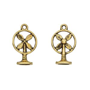 Charm, antique gold-finished "pewter" (zinc-based alloy), 17x12.5mm 3D fan. Sold per pkg of 4.
