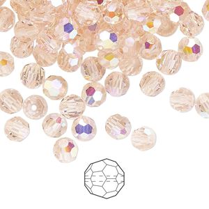 Bead 144pk light rose AB, Preciosa Czech crystal 5mm round