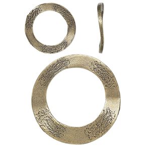 Focal and component, antique gold-finished brass, 20mm / 35mm / 54mm double-sided textured wavy donut. Sold per pkg of 6.