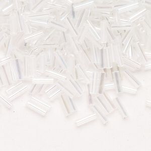 Bead, Ming Tree™, bugle bead, glass, pkg/1/4 pound, 1/4 inch, rainbow transparent clear.