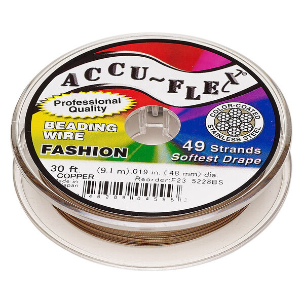 Beading wire, Accu-Flex®, nylon and stainless steel, copper, 49 strand, 0.019-inch diameter. Sold per 30-foot spool. image number 0