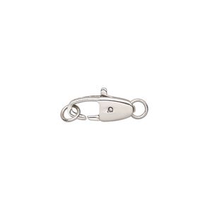 Clasp lobster claw 1pkg1, 14x5mm oval / 4.5mm closed jump ring, stainless steel 1-strand