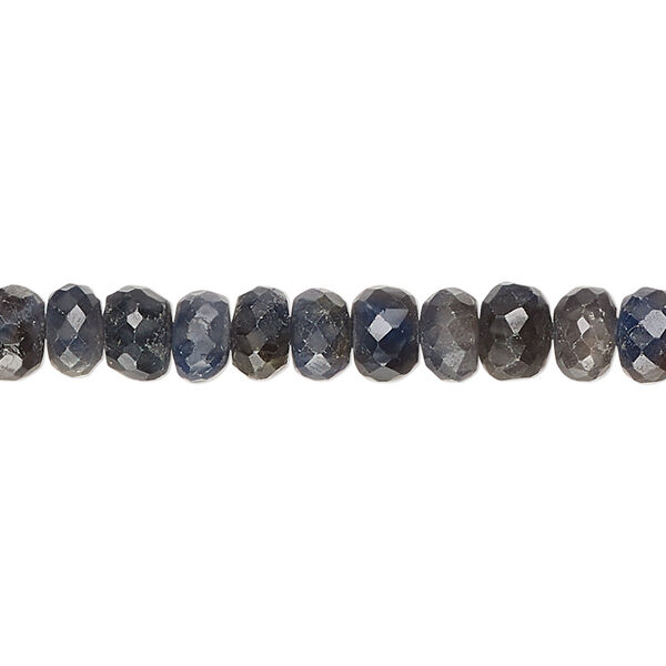 Bead, blue-grey sapphire (dyed), dark, 6x3mm-7x5mm hand-cut faceted rondelle, C grade, Mohs hardness 9. Sold per 14-inch strand, approximately 85 beads. image number 0