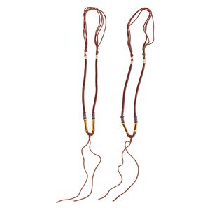 Necklace cord, macramé, jadeite (natural/dyed) and imitation silk, copper and multicolored, 2-3.5mm wide with 5-1/2 inch dangle, 20 inches with slip knot closure. Sold per pkg of 2.