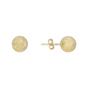 Earstud, gold-finished sterling silver, 8mm stardust ball with post. Sold per pair.