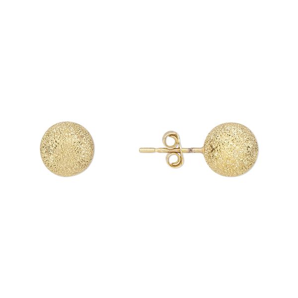 Earstud, gold-finished sterling silver, 8mm stardust ball with post. Sold per pair. image number 0