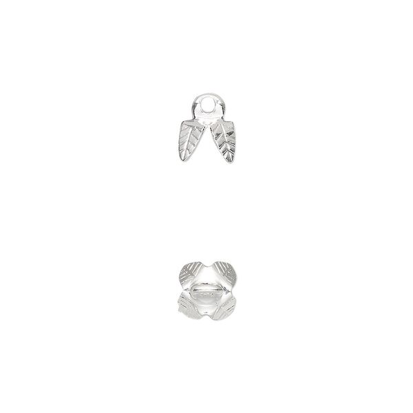 Bead cap, silver-plated brass, 6x5mm 4-prong bell, fits 6-8mm bead. Sold per pkg of 100. image number 0