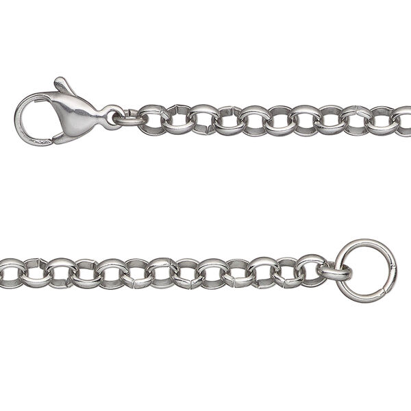 Chain 1pkg1 rolo, 4mm / lobster claw clasp, stainless steel 24 inch image number 0