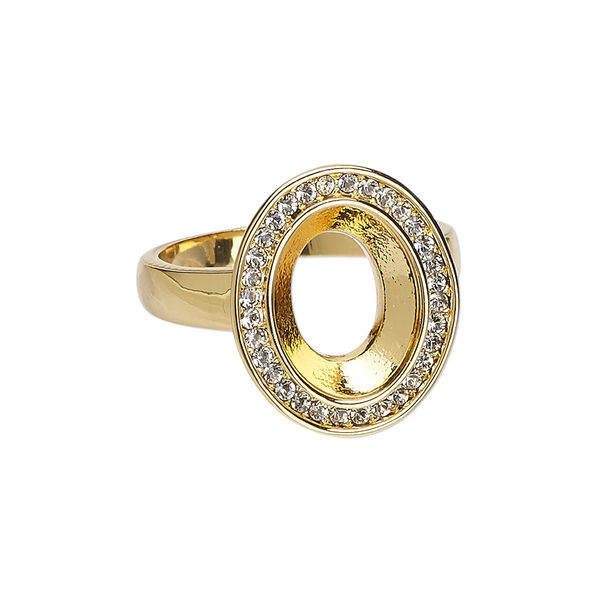 Ring, Almost Instant Jewelry®, crystals and gold-plated "pewter" (zinc-based alloy), crystal clear, 20x17mm oval with 14x10mm oval setting, size 10. Sold individually. image number 0