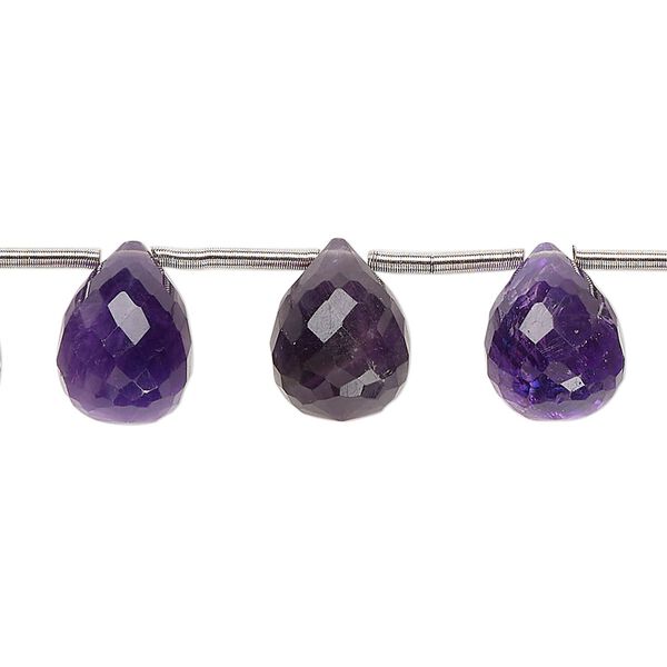 Bead, amethyst (natural), dark, 10x8mm-15x9mm hand-cut top-drilled faceted briolette, B- grade, Mohs hardness 7. Sold per pkg of 16. image number 0