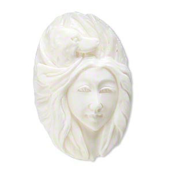 Embellishment, bone (bleached), white, 37x23mm-41x26mm hand-carved single-sided undrilled spirit wolf, Mohs hardness 2-1/2. Sold individually. image number 0