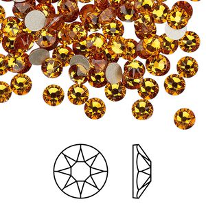 Flat back 144pk topaz foil back, Crystal Passions® 4.6-4.8mm rose round SS20 2088