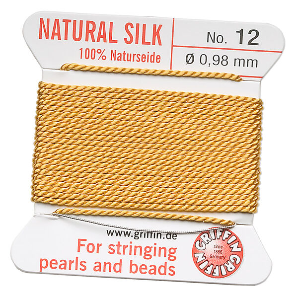 Thread, Griffin, silk, amber yellow, size #12. Sold per 2-meter card (approximately 78 inches). image number 0