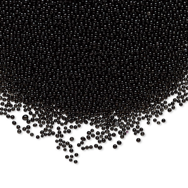 Bead, glass, opaque black, 1mm undrilled micro round. Sold per 15-gram vial. image number 0