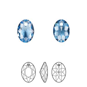 Drop 48pk ice blue, Swarovski® ReCreated™ 11.5mm pendant elliptic cut 6438