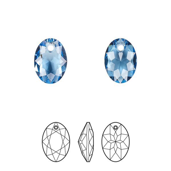 Drop 48pk ice blue, Swarovski® ReCreated™ 11.5mm pendant elliptic cut 6438 image number 0