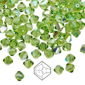 Bead 24pk peridot AB, Preciosa Czech crystal 5mm bicone