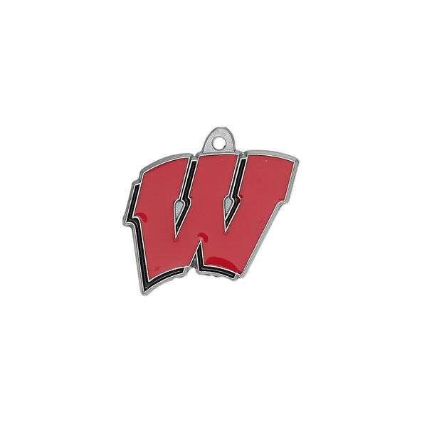 Charm, enamel and "pewter" (zinc-based alloy), black and red, 18x16mm single-sided Wisconsin Badgers. Sold individually. image number 0