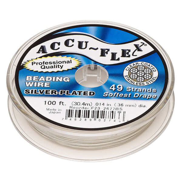 Beading wire, Accu-Flex®, nylon and silver-plated stainless steel, clear, 49 strand, 0.014-inch diameter. Sold per 100-foot spool. image number 0