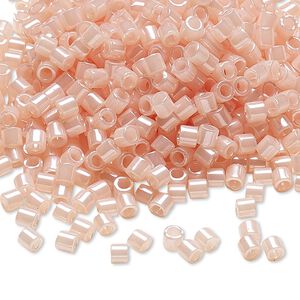 Seed bead, Delica®, glass, pkg/50g, #8 round, opaque inside dyed color luster baby pink (DBL-0234).