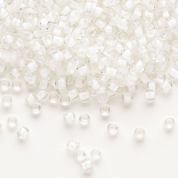 Seed bead, Dyna-Mites™, glass, translucent inside color white, #8 round. Sold per 1/2 kilogram pkg. image number 0