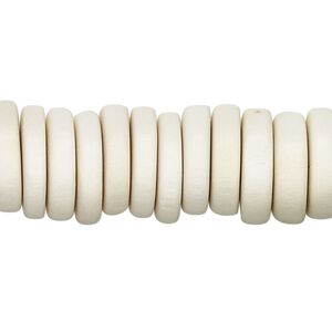 Bead, Taiwanese cheesewood (dyed/waxed), white, 15x3mm-15x4mm  rondelle. Sold per 8-inch strand, approximately 55 beads.