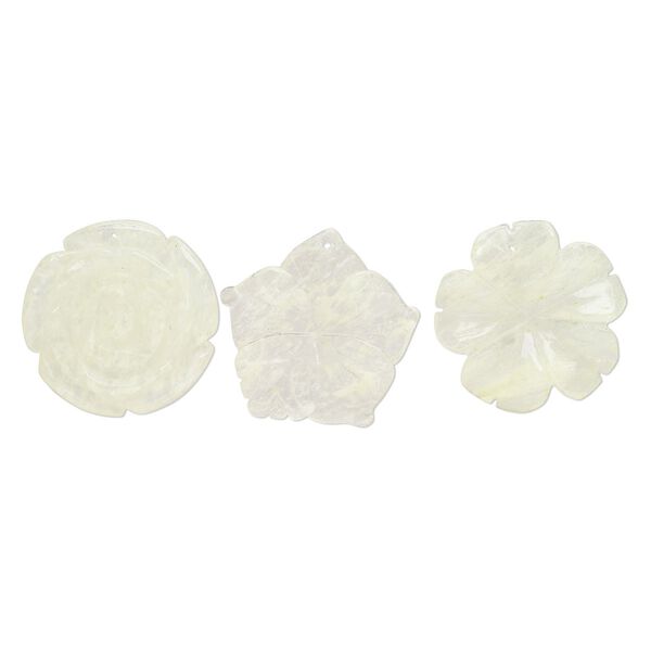 Focal mix, glass, translucent neon yellow, 40x34mm-40x40mm top-drilled carved speckled flower. Sold per pkg of 3. image number 0