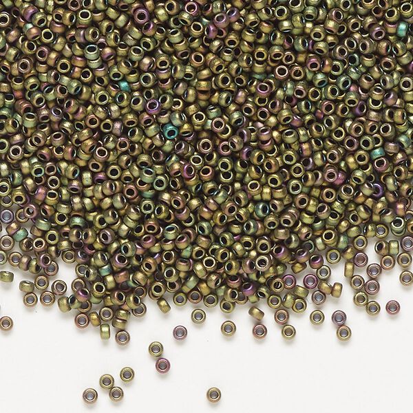 Seed bead, Miyuki, glass, pkg/250g, #15 rocaille, opaque matte metallic iris khaki patina (RR-2069). image number 0