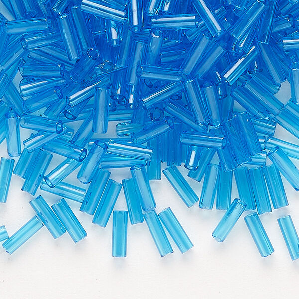 Bead, Preciosa Ornela Czech glass, bugle bead, pkg/50g, 1/4 inch, transparent sea blue, (60150). image number 0