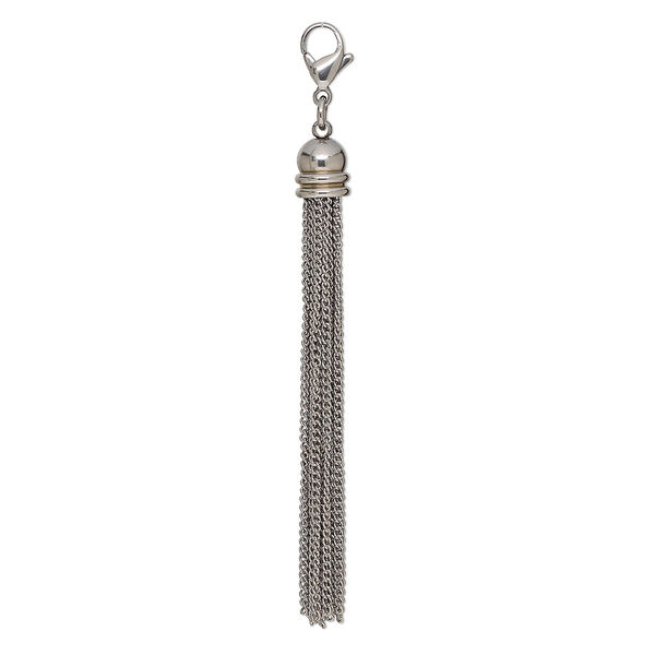 Tassel, stainless steel, 3-1/4 inches with 5mm jump ring and lobster claw clasp. Sold individually. image number 0
