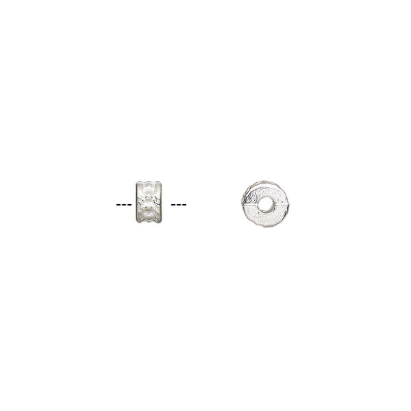 Bead, silver-plated "pewter" (zinc-based alloy), 5x3mm textured rondelle. Sold per pkg of 100. image number 0