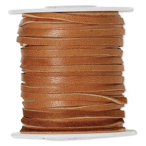Cord, deerskin leather (dyed), saddle tan, 2.5-3mm. Sold per 50-foot spool.